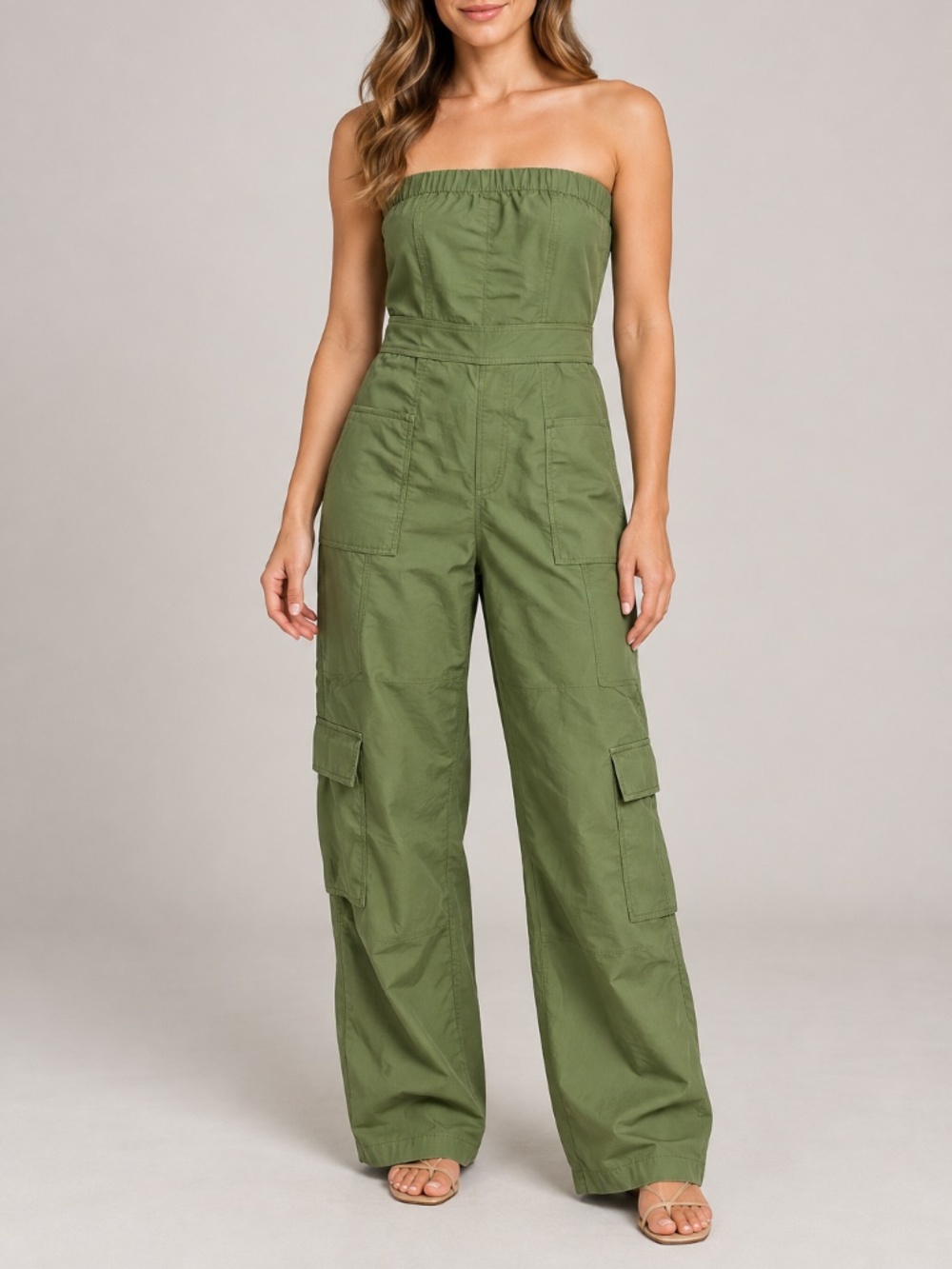 HYFVE Olive Green Strapless Cargo Jumpsuit